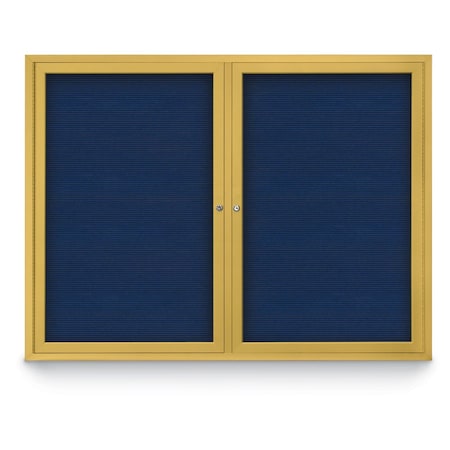 48x36 2-Door Enclosed Outdoor Letterboard,Blue Felt/Gold